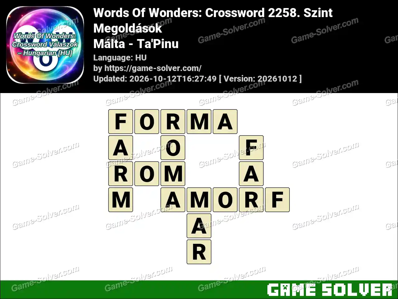 Words Of Wonders: Crossword 2258. Szint Megoldások – Málta – Ta’Pinu